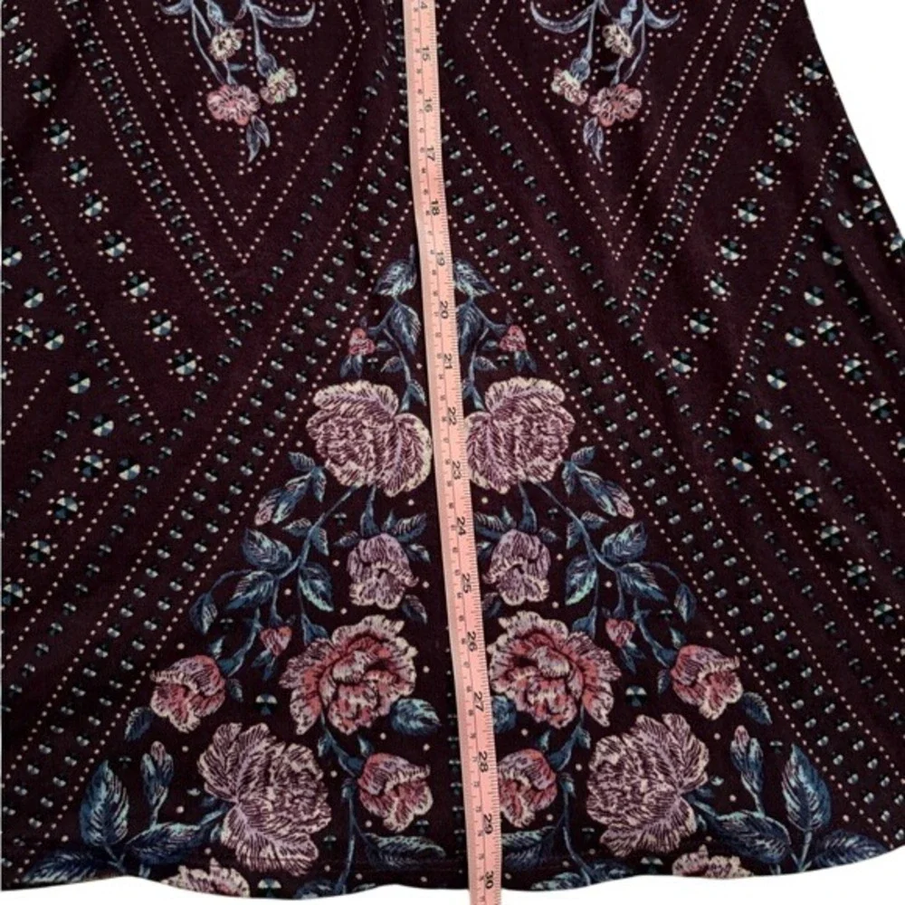 About A‎ Girl Women's Small Purple Floral Lace Up V Neck Tunic Boho Long Sleeve